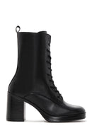 Women's Black Leather Heeled Boots | Derimod