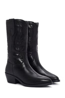 Kadın Siyah Fermuarlı Deri Kovboy Çizme | Derimod