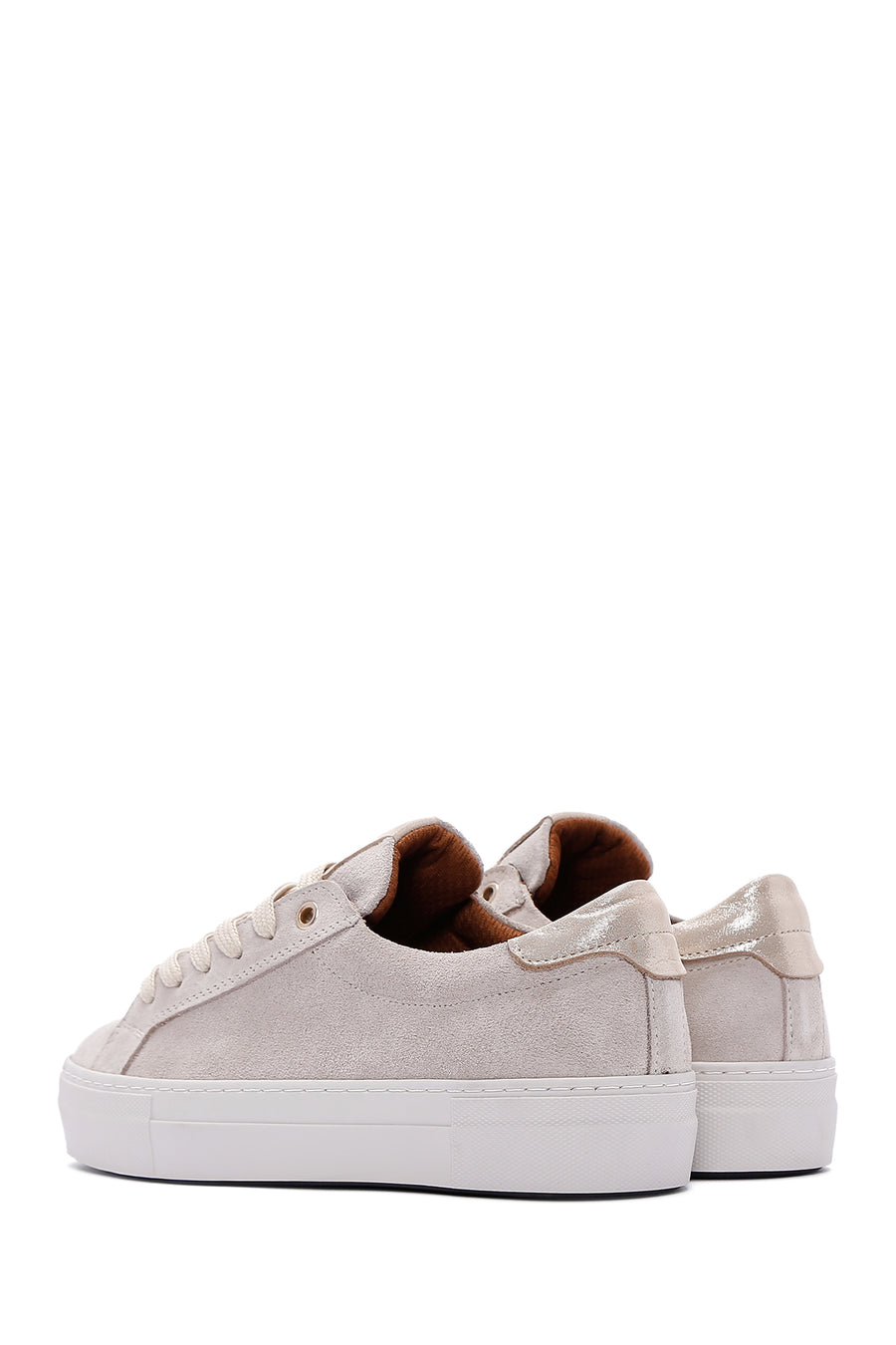 Kadın Bej Süet Deri Kalın Tabanlı Sneaker
