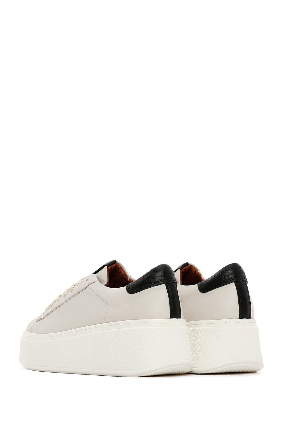 Kadın Bej Deri Kalın Tabanlı Sneaker
