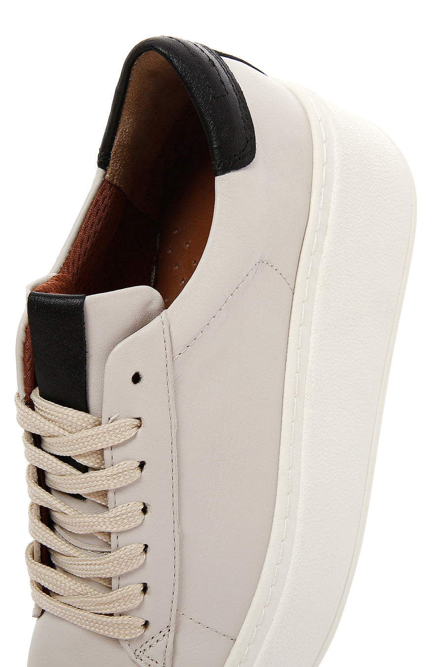 Kadın Bej Deri Kalın Tabanlı Sneaker