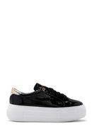 Women's Black Thick Soled Patent Leather Sneaker | Derimod