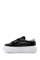 Women's Black Thick Soled Patent Leather Sneaker | Derimod