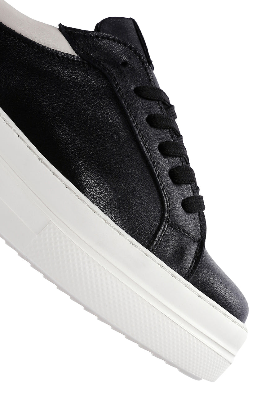Women's Black Leather Thick Soled Sneaker