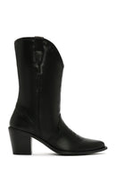 Women's Black Leather Cowboy Boots | Derimod