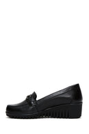 Women's Black Leather Buckle Wedge Heeled Loafer | Derimod