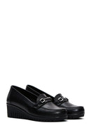 Women's Black Leather Buckle Wedge Heeled Loafer | Derimod