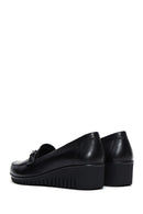 Women's Black Leather Buckle Wedge Heeled Loafer | Derimod
