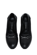 Women's Black Leather Buckle Wedge Heeled Loafer | Derimod