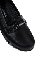 Women's Black Leather Buckle Wedge Heeled Loafer | Derimod