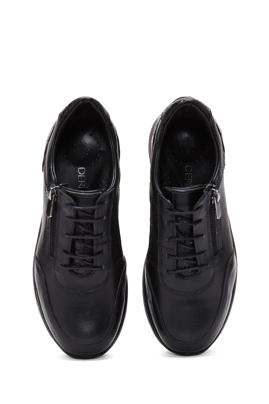 Women's Black Leather Thick Soled Sneaker