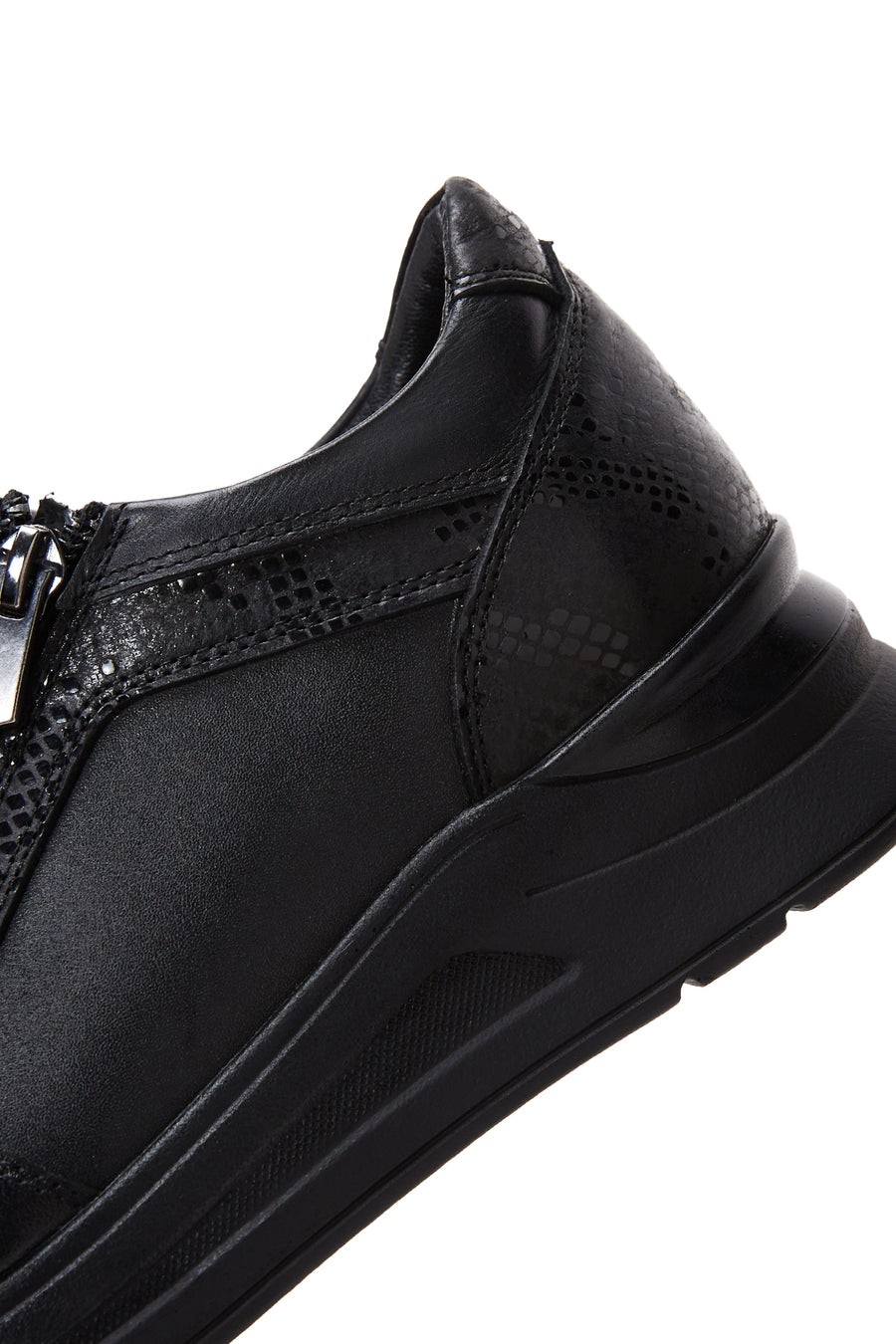 Women's Black Leather Thick Soled Sneaker