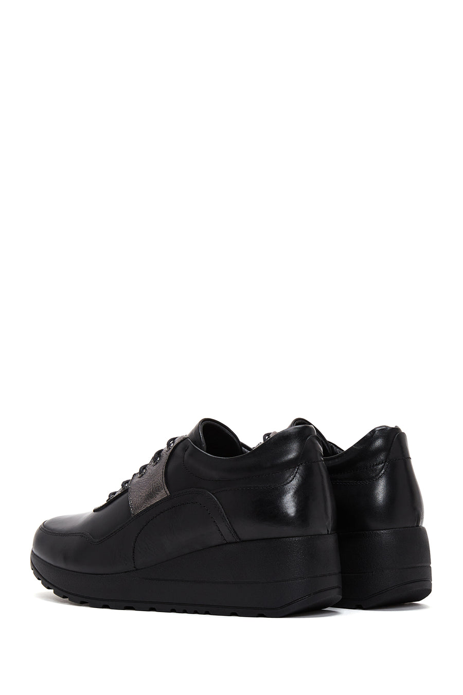 Kadın Siyah Deri Kalın Tabanlı Sneaker