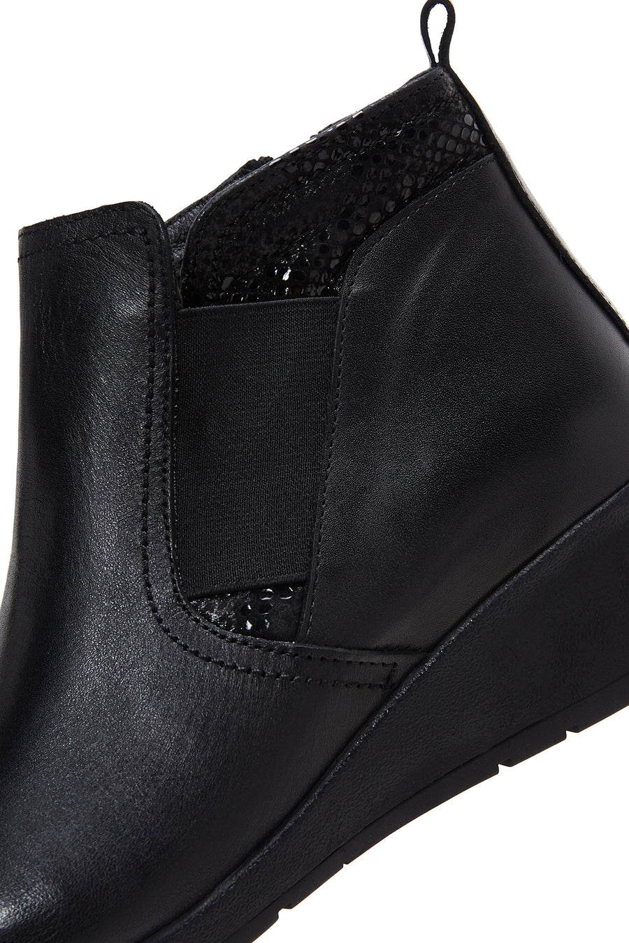 Women's Black Leather Wedge Heel Boots