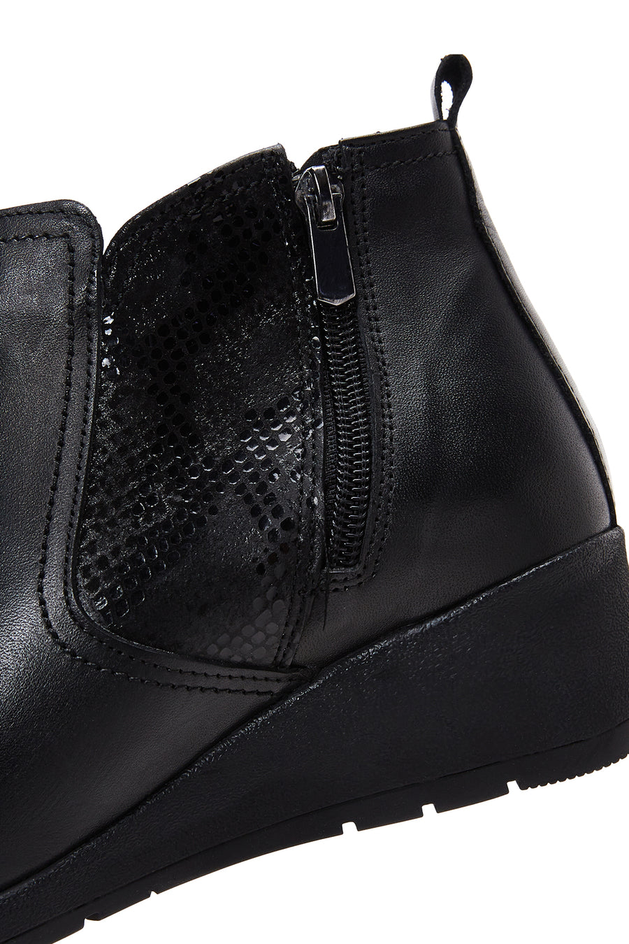 Women's Black Leather Wedge Heel Boots