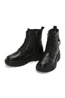 Women's Black Zippered Thick-Soled Leather Boots | Derimod