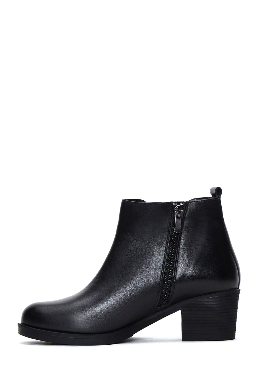 Women's Black Leather Heeled Boots