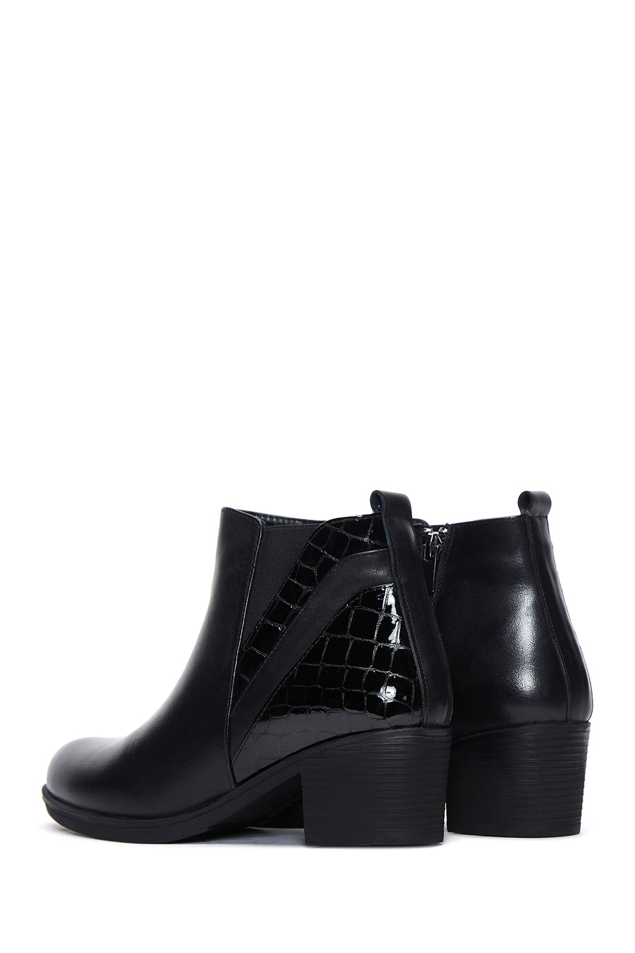 Women's Black Leather Heeled Boots