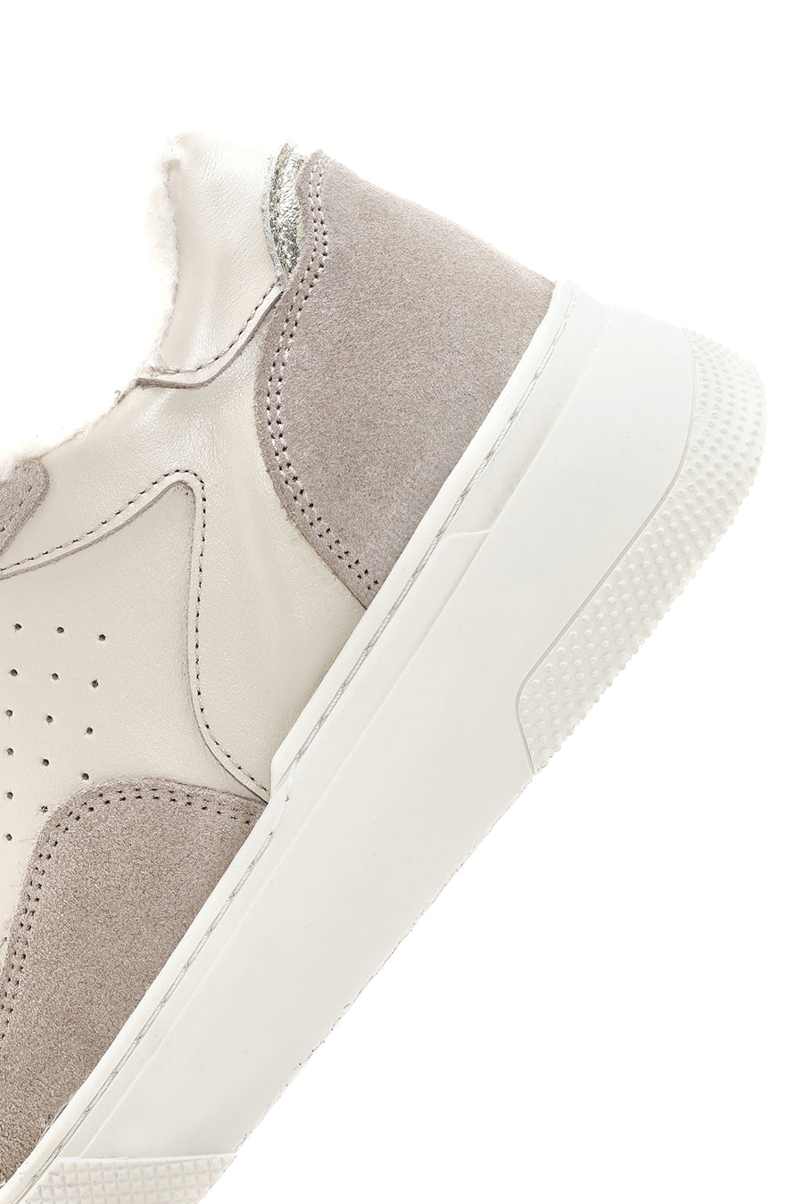 Kadın Bej Kalın Tabanlı Kürklü Deri Sneaker