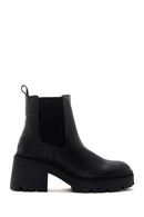 Women's Black Leather Short Heeled Chelsea Boots | Derimod