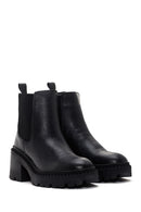 Women's Black Leather Short Heeled Chelsea Boots | Derimod