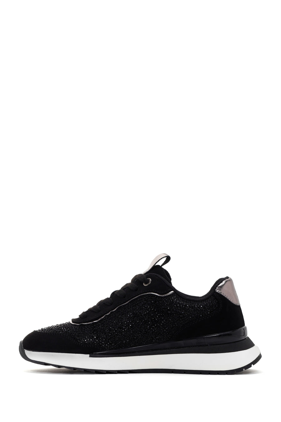 Kadın Siyah Kalın Tabanlı Taşlı Sneaker