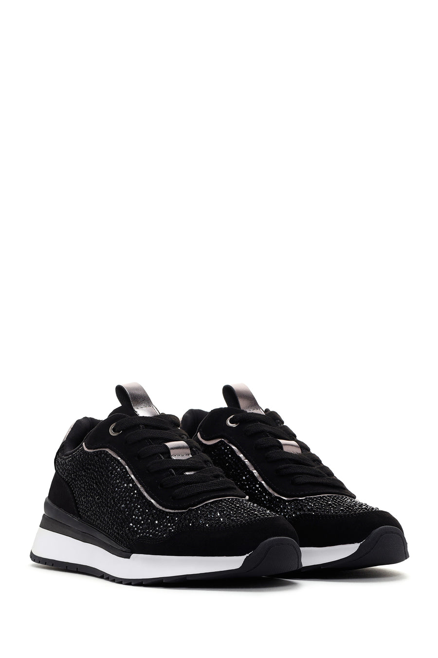 Kadın Siyah Kalın Tabanlı Taşlı Sneaker
