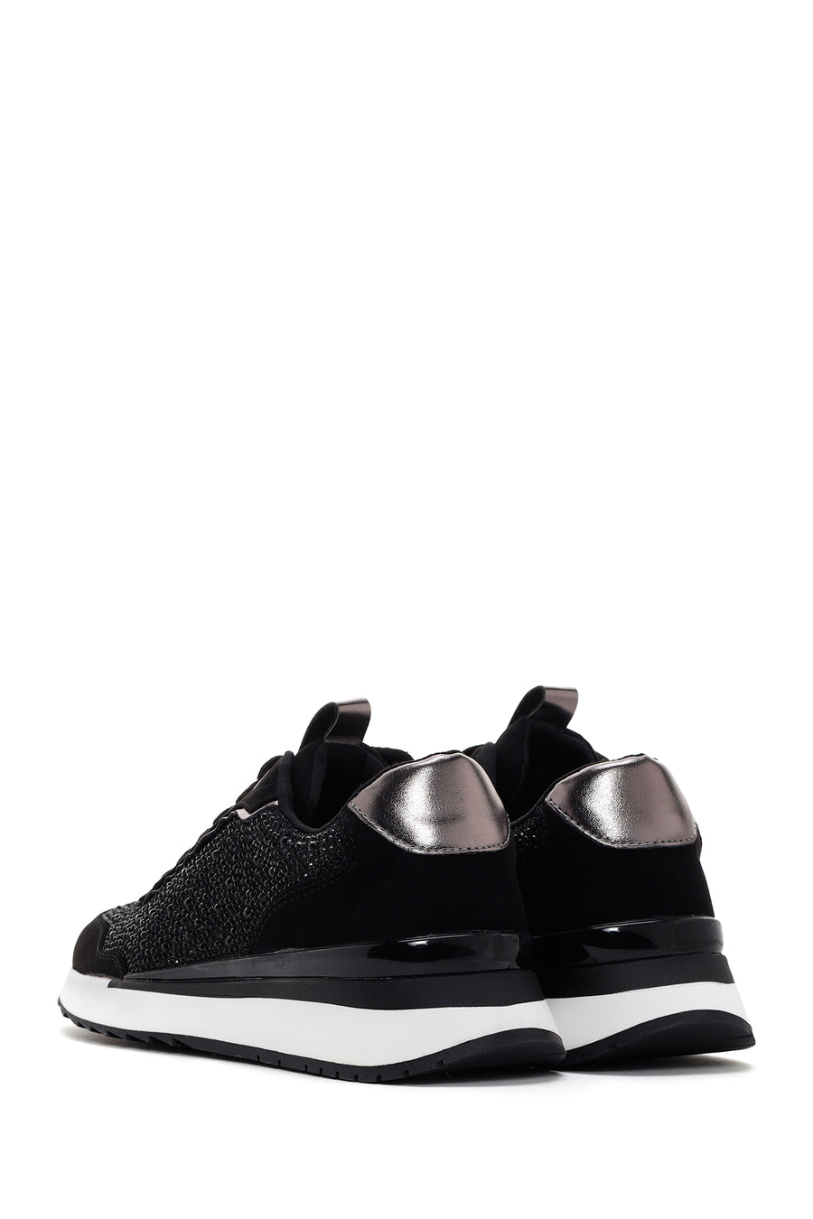 Kadın Siyah Kalın Tabanlı Taşlı Sneaker