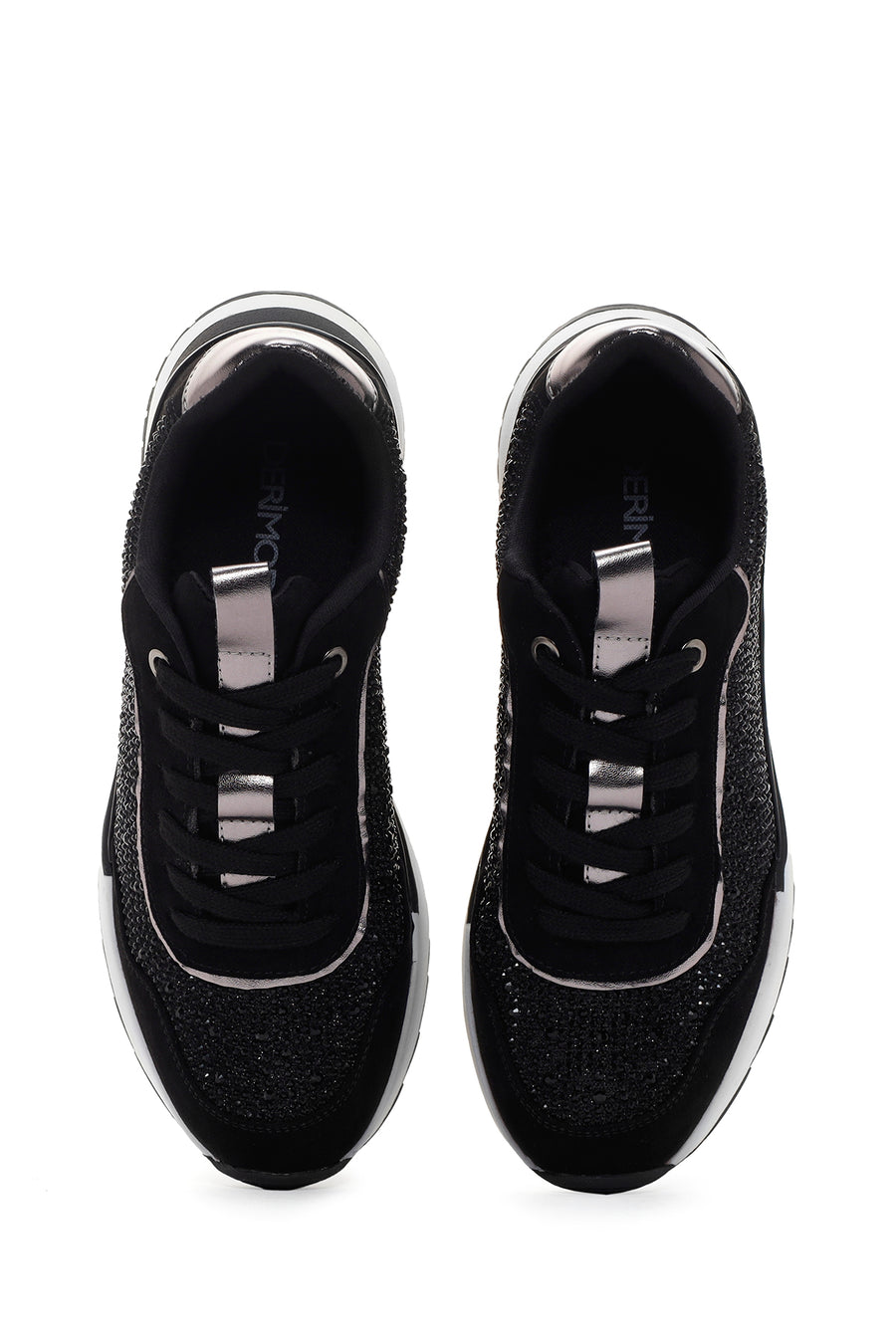 Kadın Siyah Kalın Tabanlı Taşlı Sneaker