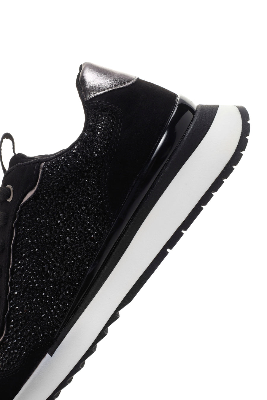 Kadın Siyah Kalın Tabanlı Taşlı Sneaker