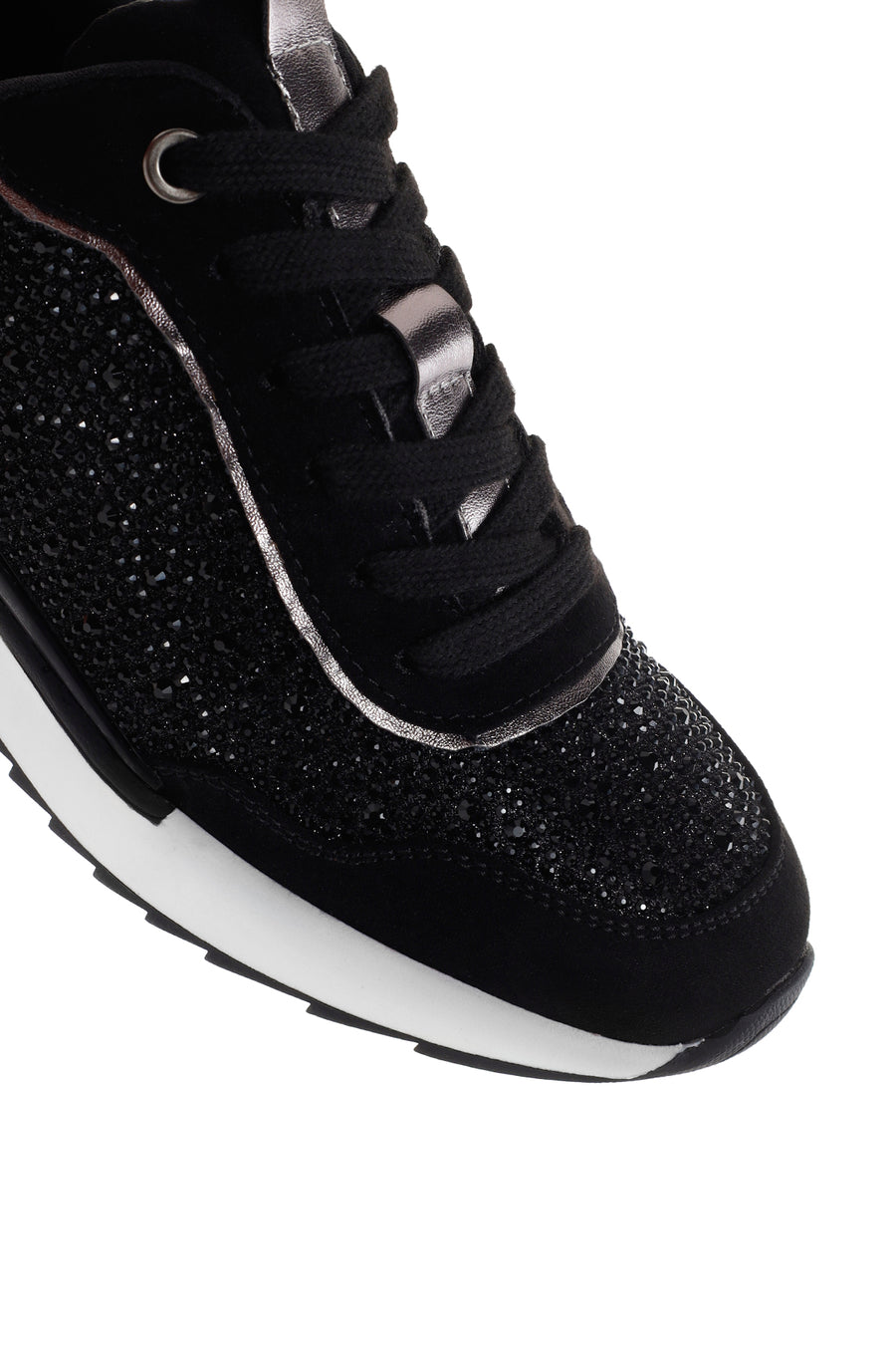 Kadın Siyah Kalın Tabanlı Taşlı Sneaker