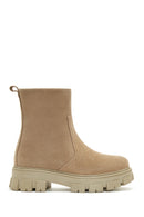 Women's Beige Zippered Thick Soled Suede Leather Boots | Derimod