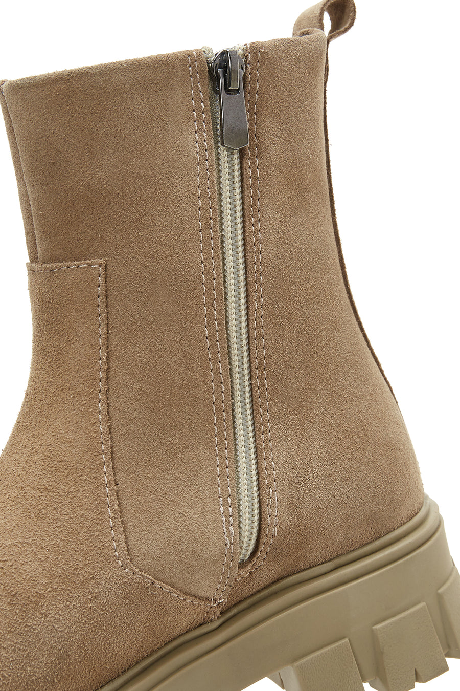 Women's Beige Zippered Thick Soled Suede Leather Boots