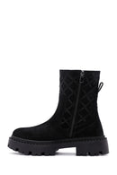 Women's Black Zippered Suede Leather Boots | Derimod
