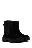 Women's Black Zippered Suede Leather Boots | Derimod