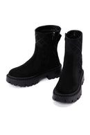 Women's Black Zippered Suede Leather Boots | Derimod