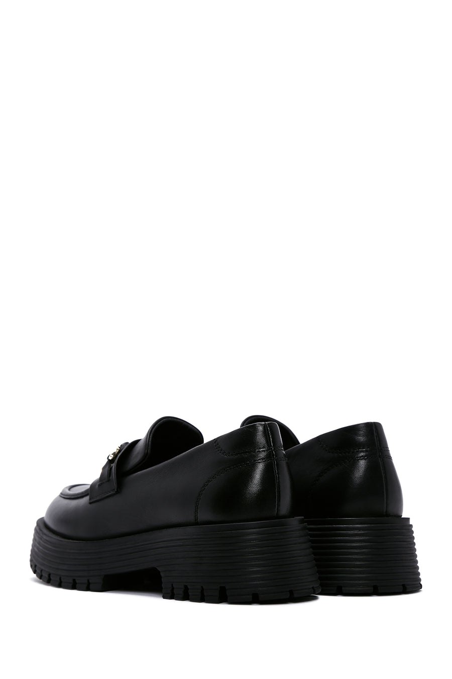 Kadın Siyah Deri Tokalı Maskülen Loafer