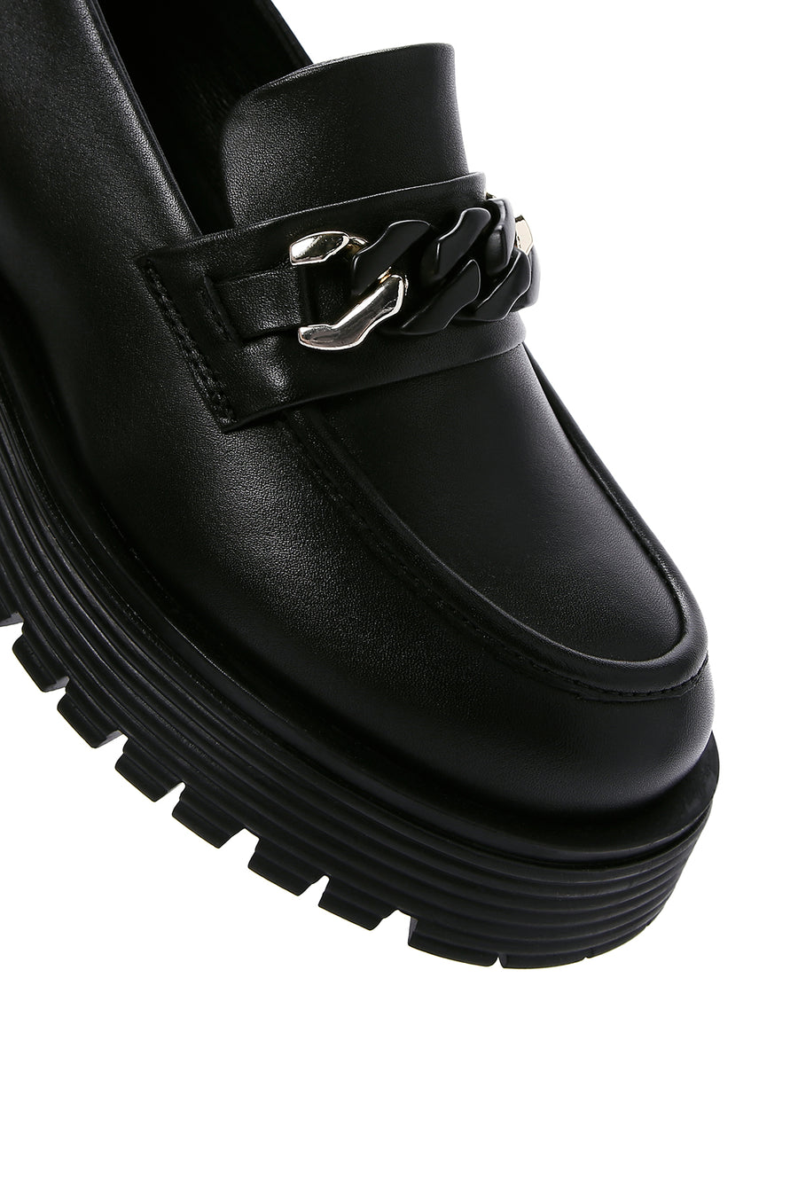 Kadın Siyah Deri Tokalı Maskülen Loafer