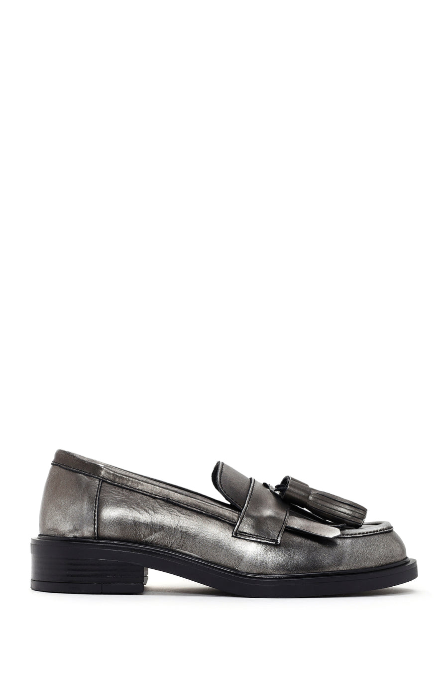 Kadın Gümüş Deri Püsküllü Maskülen Loafer 23WFD550332 | Derimod