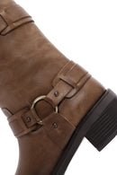 Women's Brown Leather Buckle Boots | Derimod