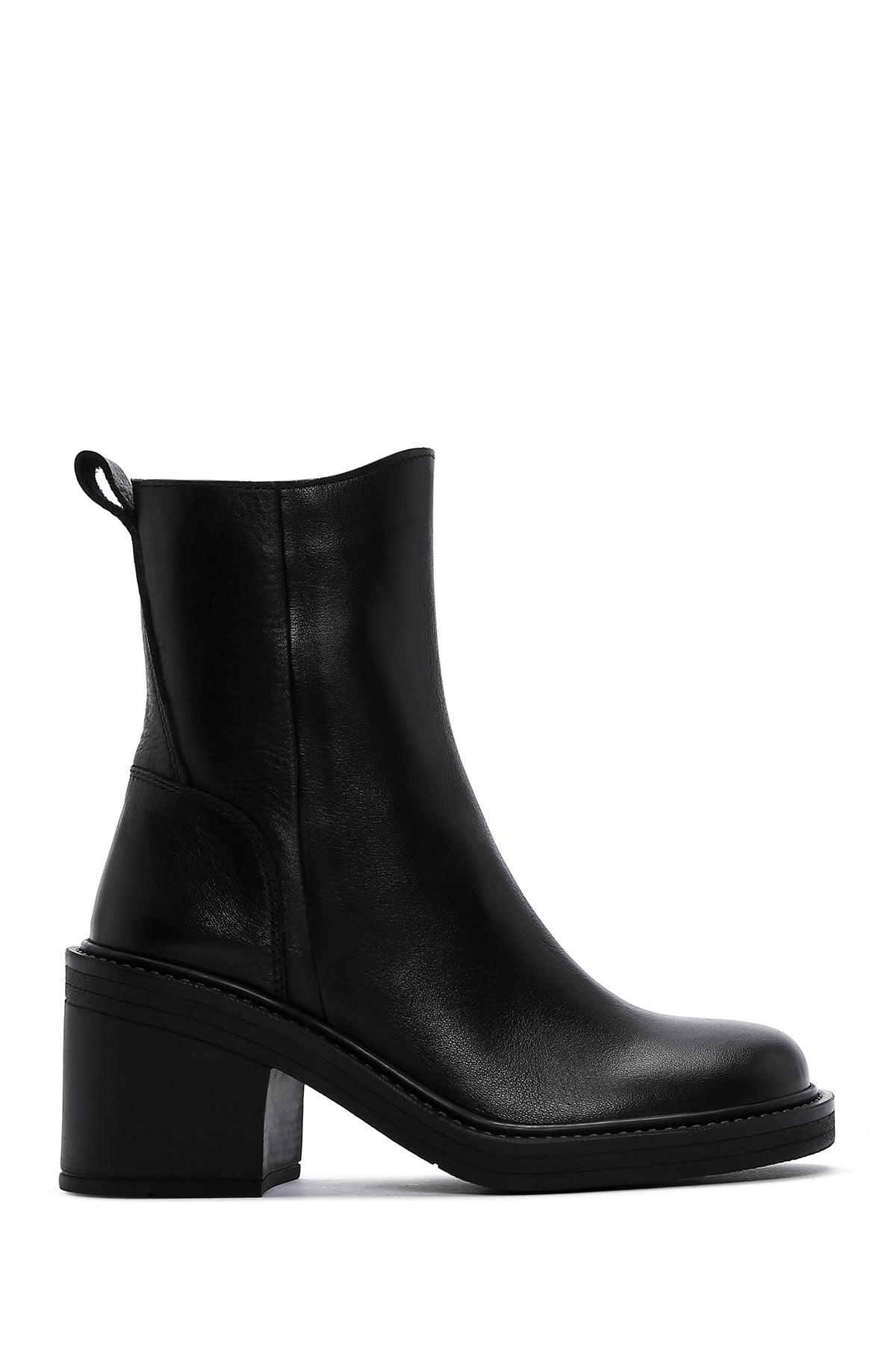 Women's Black Leather Zippered Heeled Boots 23WFD550618 | Derimod
