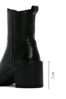 Women's Black Leather Zippered Heeled Boots | Derimod