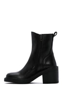 Women's Black Leather Zippered Heeled Boots | Derimod