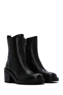 Women's Black Leather Zippered Heeled Boots | Derimod