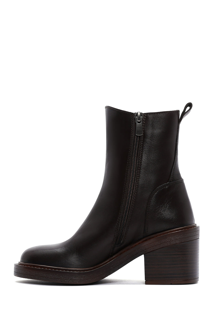 Women's Brown Leather Zippered Heeled Boots