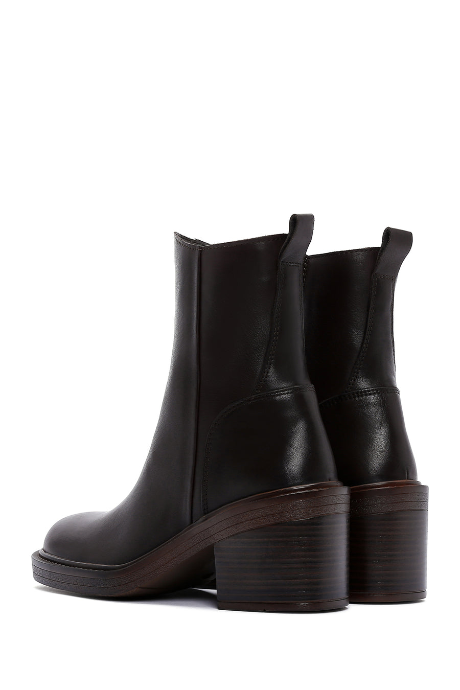 Women's Brown Leather Zippered Heeled Boots