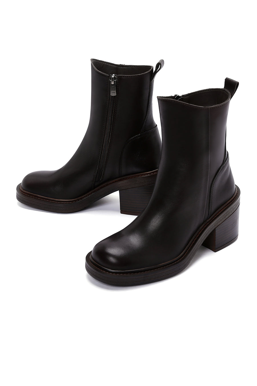 Women's Brown Leather Zippered Heeled Boots