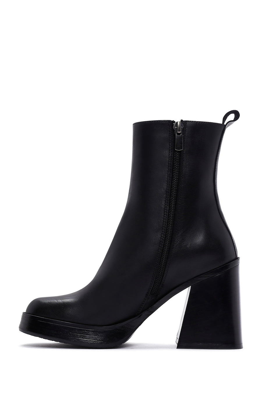 Women's Black Thick Heeled Leather Boots