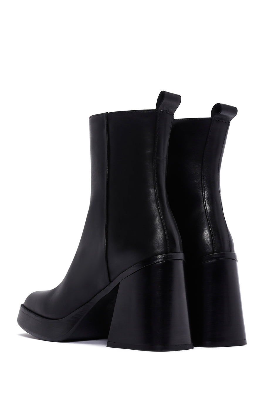 Women's Black Thick Heeled Leather Boots