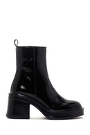 Women's Black Patent Leather Zippered Casual Heeled Boots | Derimod